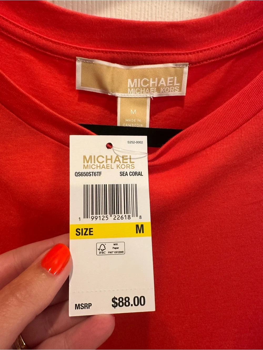 Michael Kors Coral Red Flutter Sleeve Tee